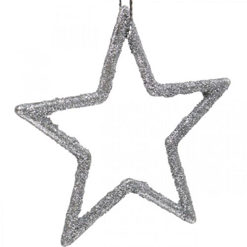 Artículo Adorno navideño estrella colgante plata brillo 7.5cm 40p