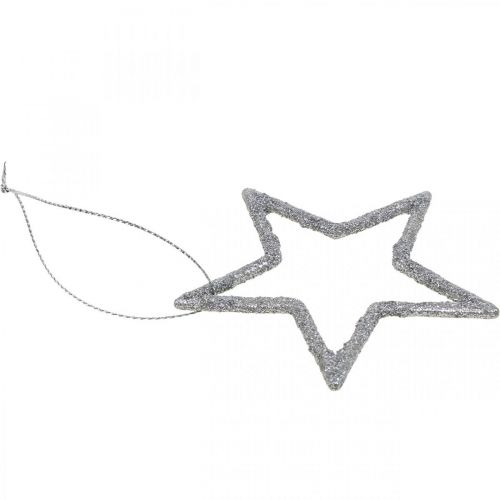 Artículo Adorno navideño estrella colgante plata brillo 7.5cm 40p