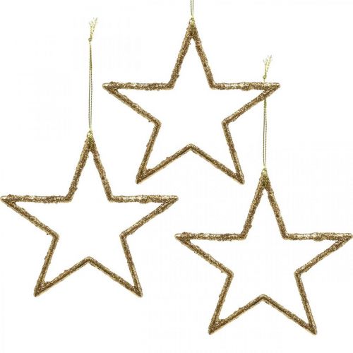 Floristik24 Estrellas brillantes, adornos de adviento, adornos de estrellas para colgar, adornos navideños dorados 11,5 × 12 cm 12 piezas