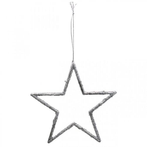 Floristik24 Estrella para colgar, adornos para árboles de Navidad, estrella decorativa plateada 11,5 × 12cm 12pzs