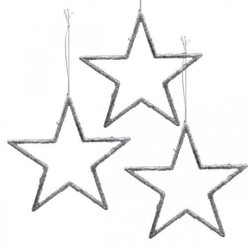 Floristik24 Estrella para colgar, adornos para árboles de Navidad, estrella decorativa plateada 11,5 × 12cm 12pzs