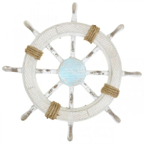 Floristik24 Decoración marinera, volante de madera natural, azul y blanco shabby chic Ø35cm