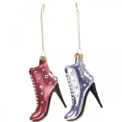 Artículo Decoración para árbol de Navidad botas de cristal rosa, morado 10,5cm 2ud