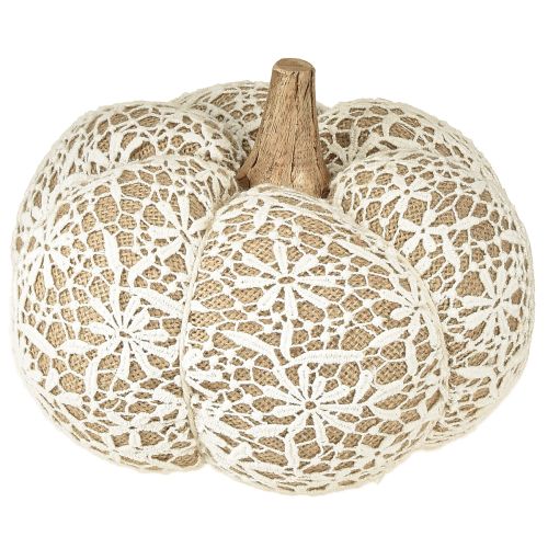 Floristik24 Calabaza de tela con decoración de yute y encaje blanco/beige, decoración vintage, Ø18cm