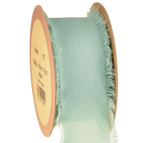 Cinta de tela decorativa con flecos verde salvia 40mm 15m