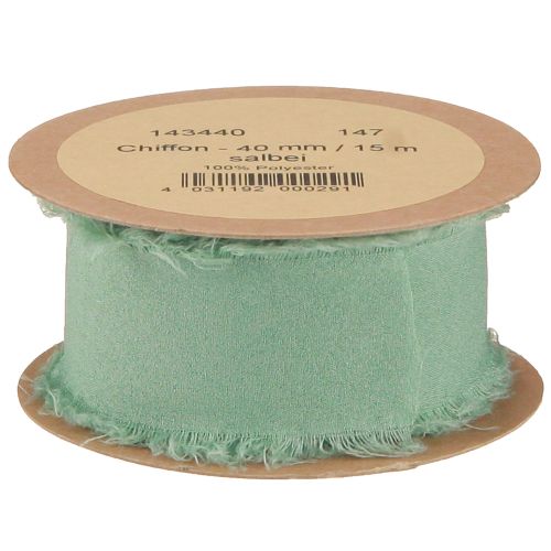 Artículo Cinta de tela decorativa con flecos verde salvia 40mm 15m