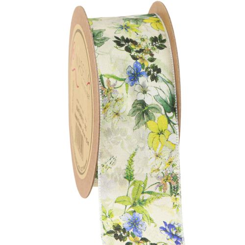 Artículo Cinta de tela con flores cinta decorativa verde azul amarillo 40mm 15m