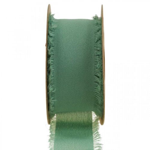Cinta de tela cinta decorativa con flecos verde salvia 40mm 15m