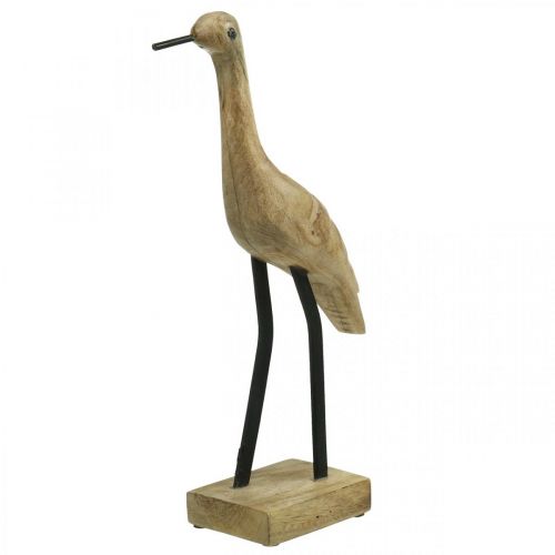 Artículo Ave zancuda de madera, grulla de pie, pájaro decorativo color natural, negro Al. 40 cm