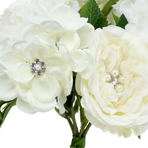 Deco bouquet blanco con perlas y pedrería 29cm