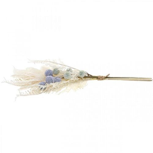 Artículo Hoja de plata globo cardo helecho flores artificiales crema 56cm manojo