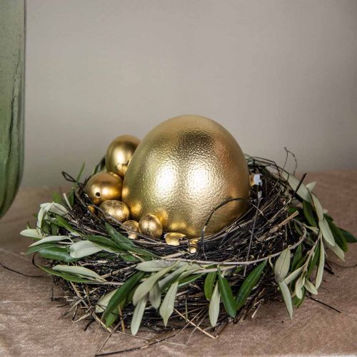 Artículo Decoración de huevos de avestruz soplada Decoración de Pascua oro Ø12cm H14cm