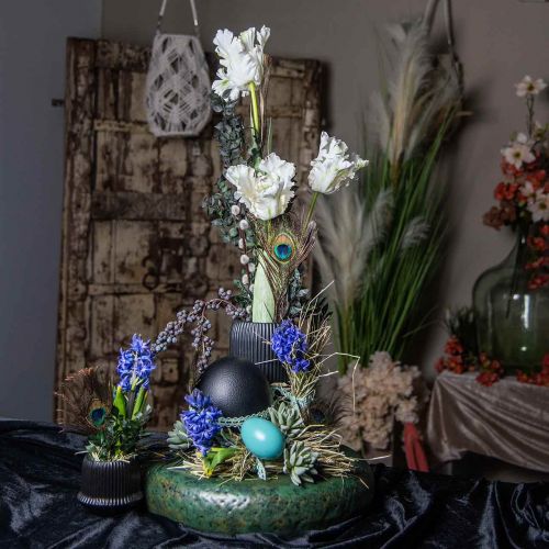 Artículo Decoración de huevos de avestruz soplada Decoración de Pascua negro Ø12cm H14cm