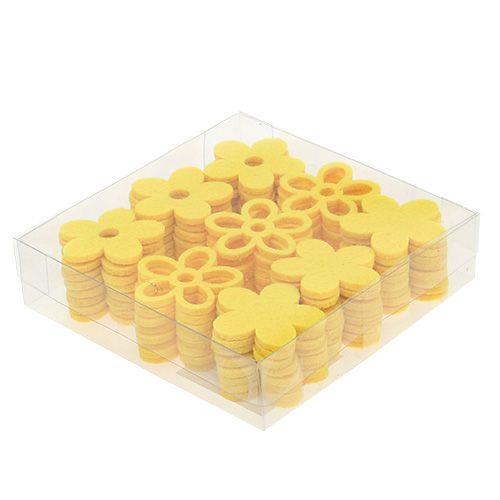 Floristik24 Decoración dispersa flor de fieltro amarillo surtido 4cm 72 piezas