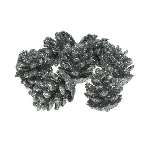 Floristik24 Conos piñas plata 3cm 48uds