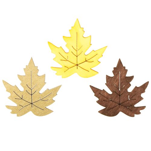 Artículo Decoración dispersa hojas de arce amarillo, marrón, platino surtido 4cm 72 piezas