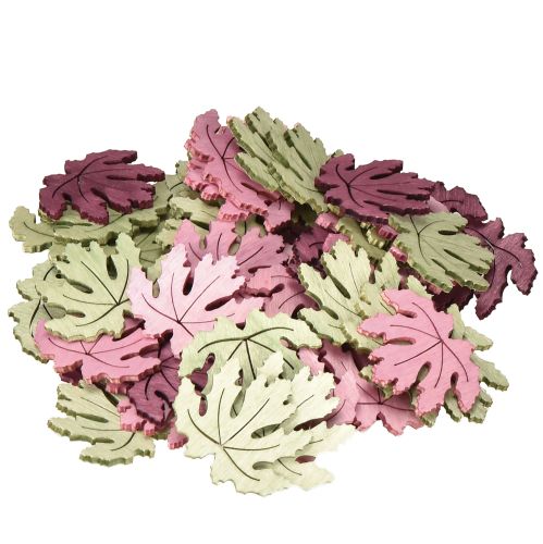 Artículo Decoración dispersa madera hojas de otoño decoración de mesa violeta rosa verde 4cm 72 piezas