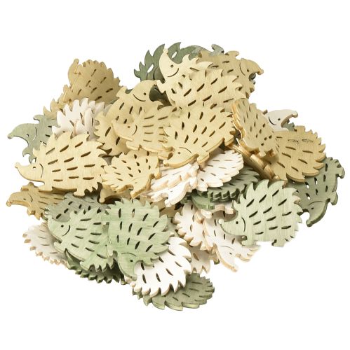 Artículo Decoración dispersa decoración de erizo de madera verde marrón blanco 4x3cm 72 piezas
