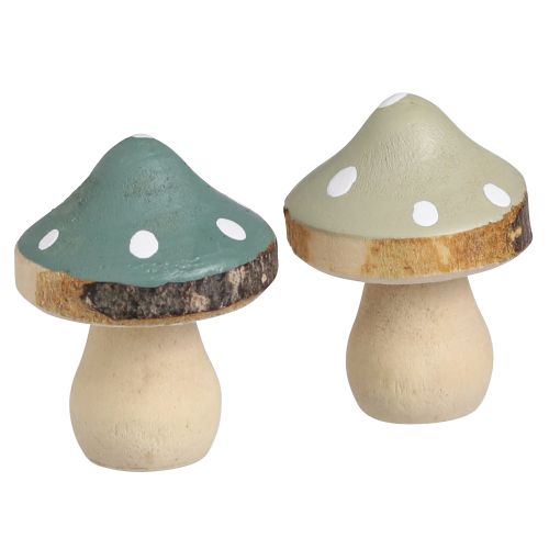 Artículo Decoración dispersa de madera mini setas agáricos de mosca decorativos verde Ø2,5cm 24 piezas