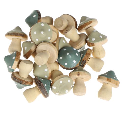 Artículo Decoración dispersa de madera mini setas agáricos de mosca decorativos verde Ø2,5cm 24 piezas