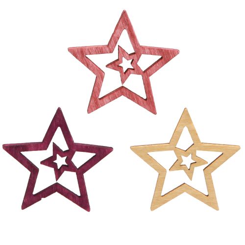 Artículo Decoración dispersa estrellas de madera en rosa baya natural Ø4cm 72 piezas