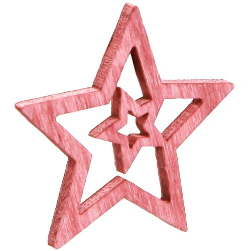 Artículo Decoración dispersa estrellas de madera en rosa baya natural Ø4cm 72 piezas