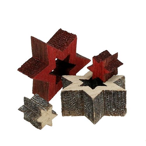 Artículo Mezcla de estrella de madera para esparcir rojo, gris 2cm 96pcs