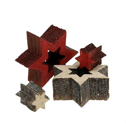 Floristik24 Mezcla de estrella de madera para esparcir rojo, gris 2cm 96pcs