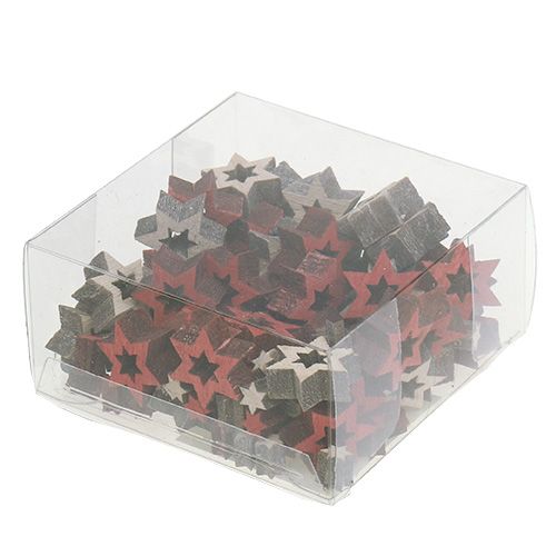 Floristik24 Mezcla de estrella de madera para esparcir rojo, gris 2cm 96pcs