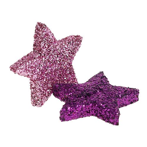 Artículo Estrella decorativa dispersa con mica 1,5cm rosa, lila 144p