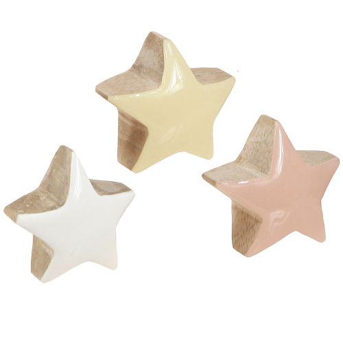 Estrellas decorativas para esparcir, estrellas de madera, rosas, blancas y amarillas, Ø3cm, 9 unidades