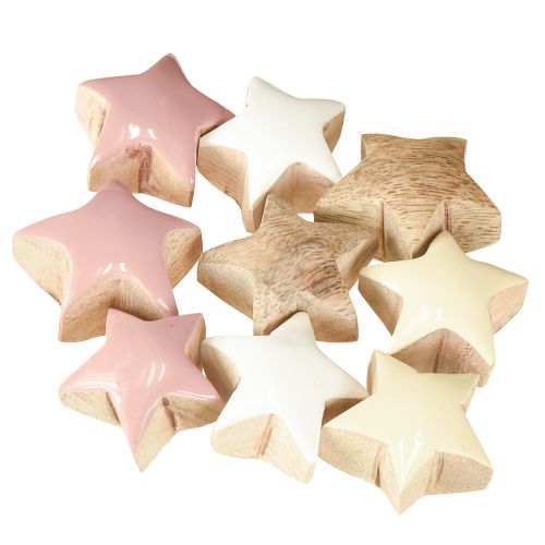 Artículo Estrellas decorativas para esparcir, estrellas de madera, rosas, blancas y amarillas, Ø3cm, 9 unidades