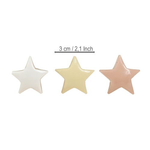 Artículo Estrellas decorativas para esparcir, estrellas de madera, rosas, blancas y amarillas, Ø3cm, 9 unidades