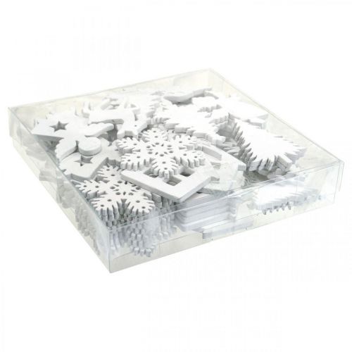 Floristik24 Decoración dispersa Navidad mezcla de madera blanco 4cm 72 piezas
