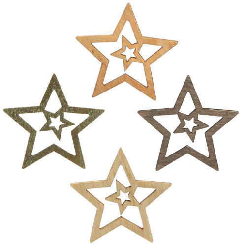 Artículo Decoración dispersa Estrellas navideñas de madera 4 colores Ø4cm 72 piezas