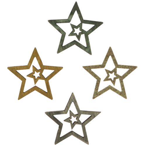 Artículo Decoración dispersa Estrella navideña madera 4 colores Ø4cm 72 piezas