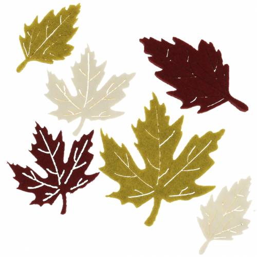 Floristik24 Decoración dispersa hojas de otoño fieltro Burdeos/crema/verde 72 piezas
