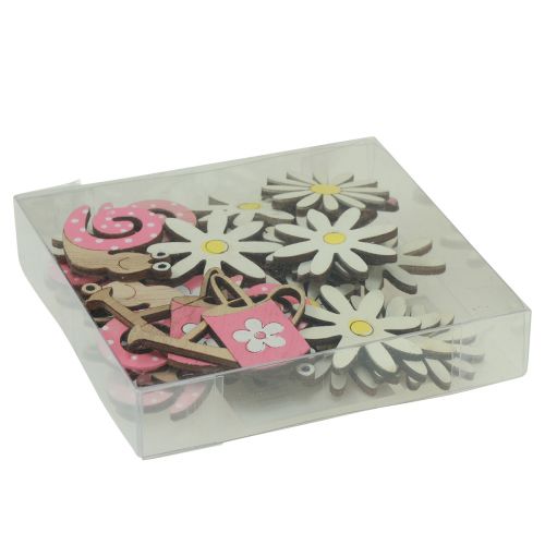 Artículo Decoración dispersa flores de madera caracoles regadera rosa 4cm 36 piezas