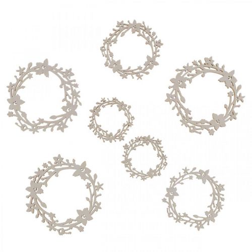 Floristik24 Decoración dispersa corona de flores de madera piezas dispersas primavera blanco Ø3–5cm 24p