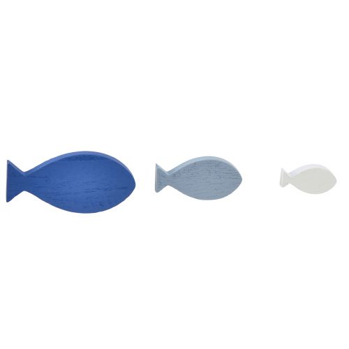 Decoración dispersa decoración de madera pez azul blanco marítimo 3–8cm 24ud