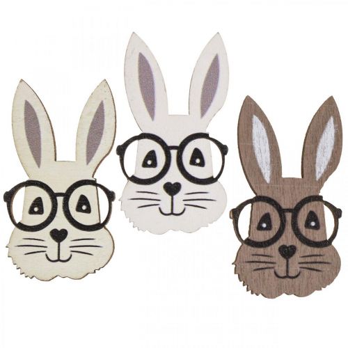 Scatter decoración conejo de madera con gafas marrón blanco 2,5×4,5cm 48p