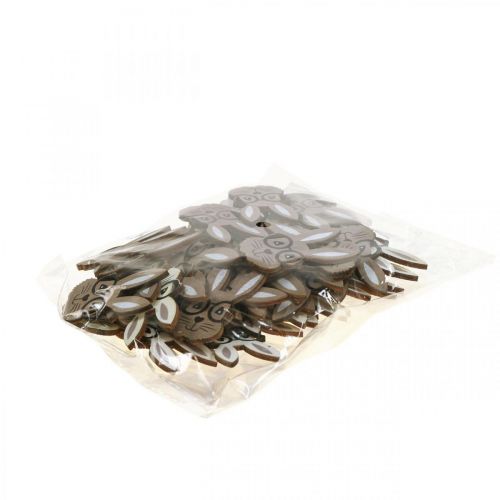 Artículo Decoración dispersa conejo de madera con gafas marrón blanco 2,5×4,5cm 48 piezas