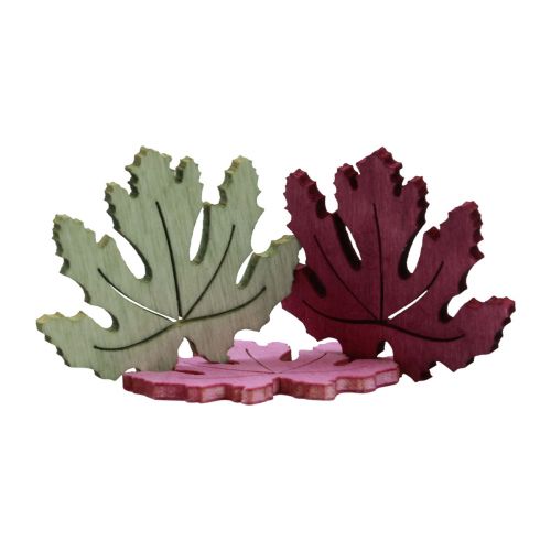 Artículo Decoración dispersa madera hojas de otoño decoración de mesa violeta rosa verde 4cm 72 piezas
