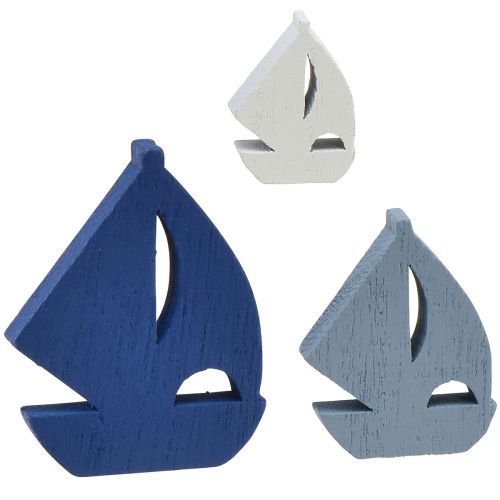 Floristik24 Decoración dispersa decoración de velero de madera azul blanco 2 cm–6 cm 24 piezas