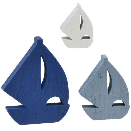 Artículo Decoración dispersa decoración de velero de madera azul blanco 2 cm–6 cm 24 piezas