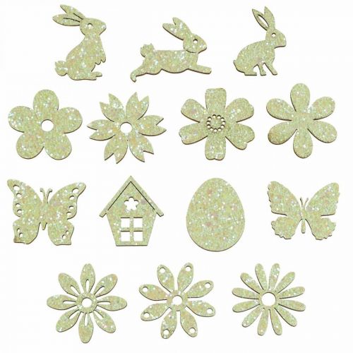Floristik24 Decoración dispersa piezas dispersas de madera primavera Pascua verde 2–4 cm 64 piezas