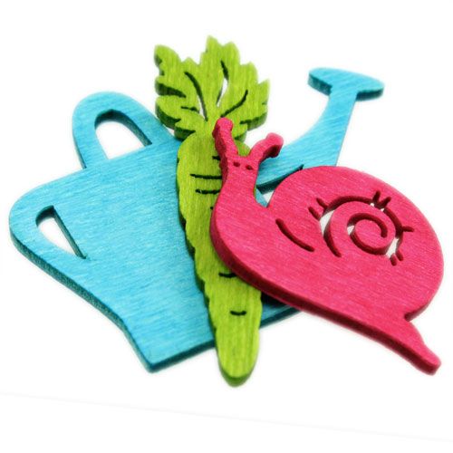 Artículo Decoración dispersa figuras de madera jarra caracol zanahoria 4cm - 6cm 72 piezas