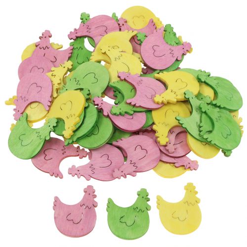Floristik24 Decoración dispersa pollo de madera colores surtidos 4cm 72 piezas