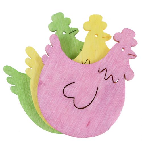 Floristik24 Decoración dispersa pollo de madera colores surtidos 4cm 72 piezas