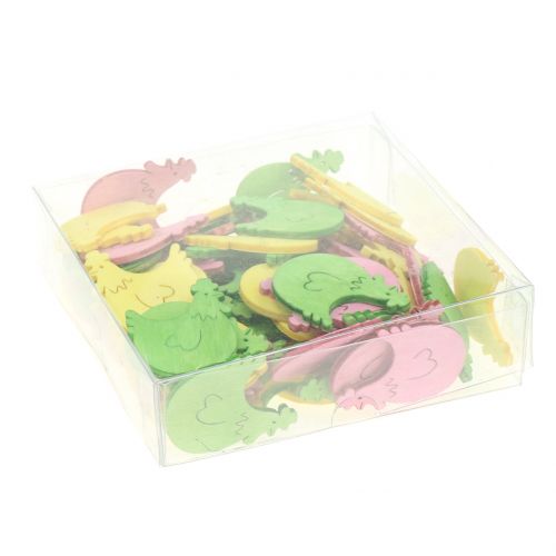Floristik24 Decoración dispersa pollo de madera colores surtidos 4cm 72 piezas